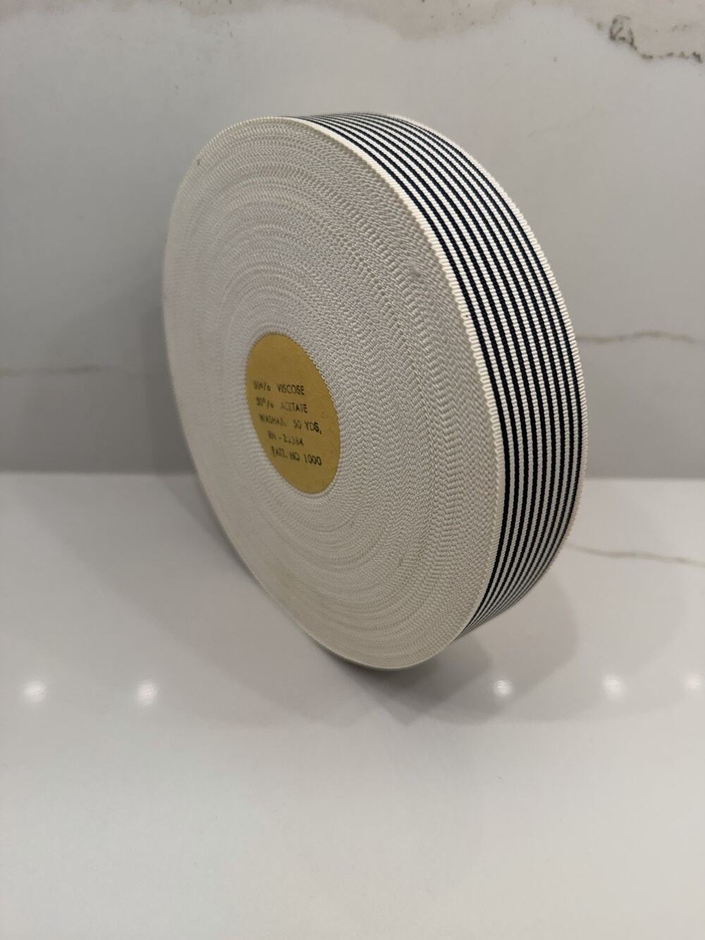 Vintage Grosgrain Ribbon Navy Ivory Stripe 50% Viscose Acetate Large Roll